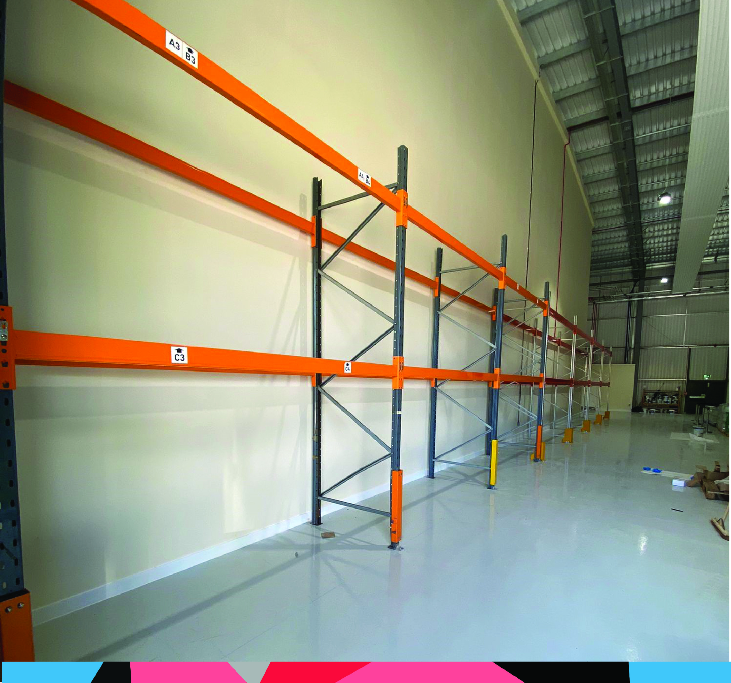 unilever 2 Shows a run of Standard Duty Pallet Racking against a wall, with 2 levels.