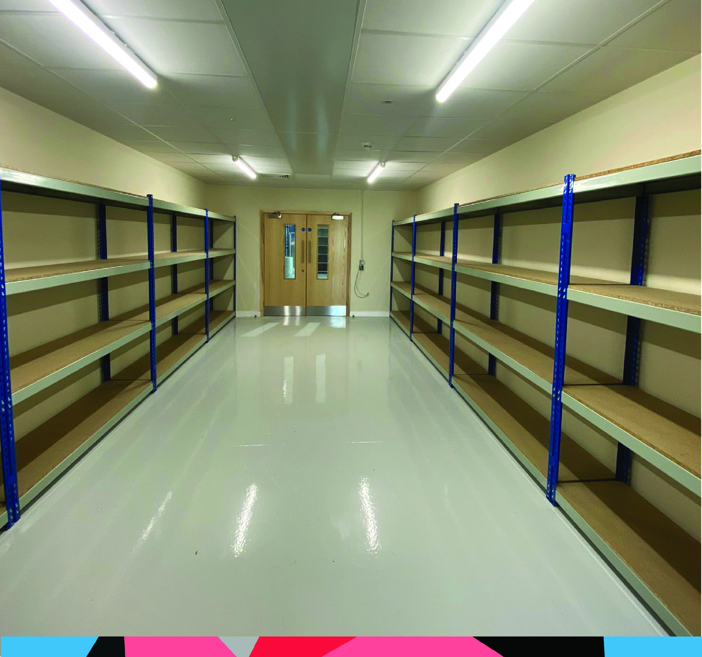 unilever 4 Heavy duty boltless shelving systems installed within a stockroom - complete with 4 levels